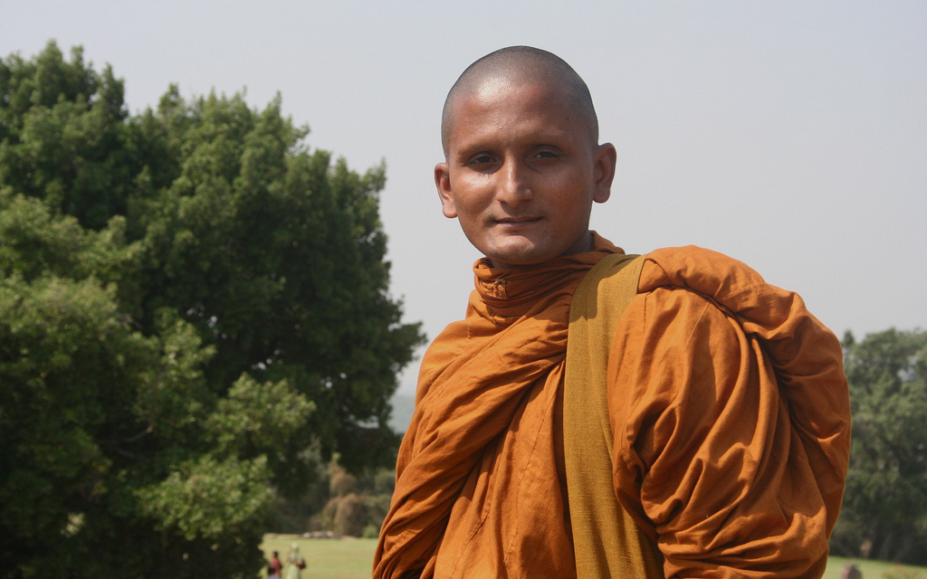 Ochre-robed monk pilgrim
